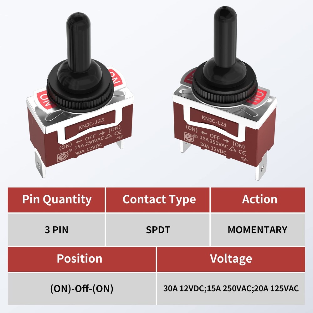 12 Volt Momentary Toggle Switch (ON)-Off-(ON) 3 Way Waterproof Toggle Switch ...