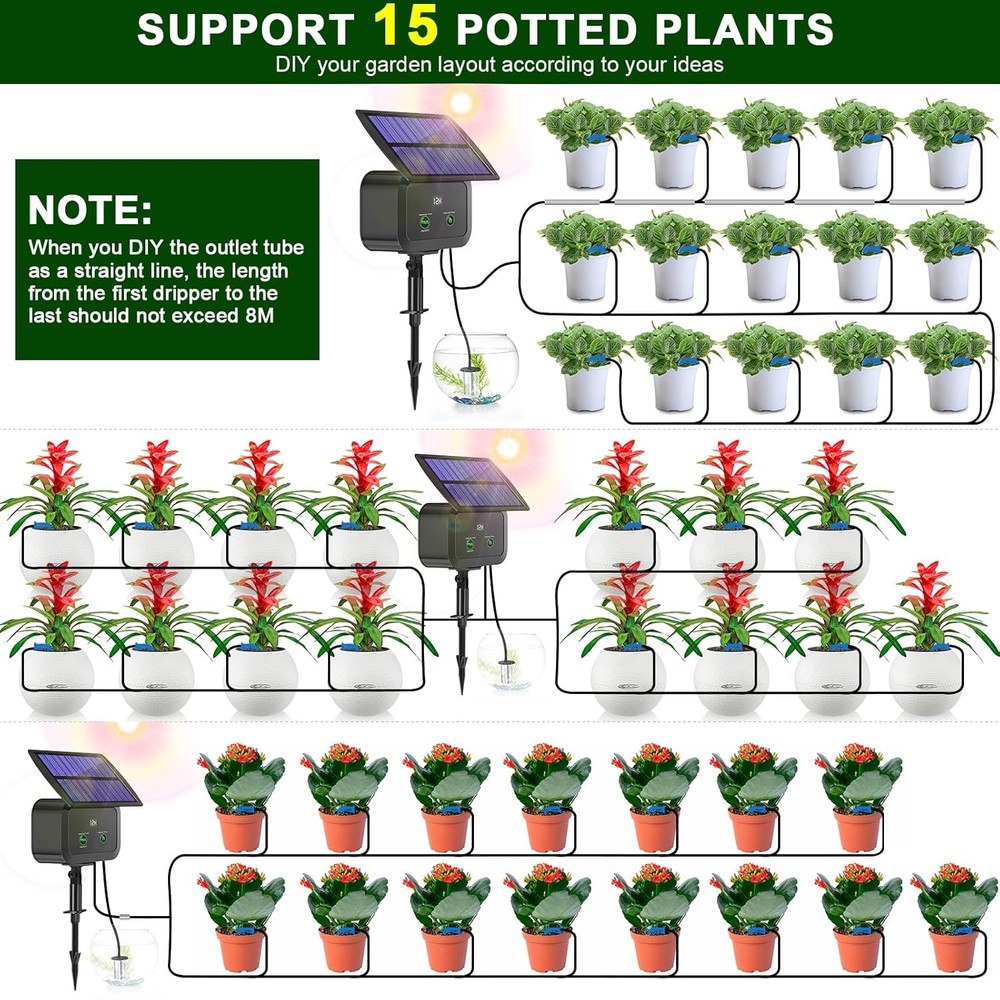 LCD Display Solar Drip Irrigation System Kit, 30 Working Modes & 10 Watering Int