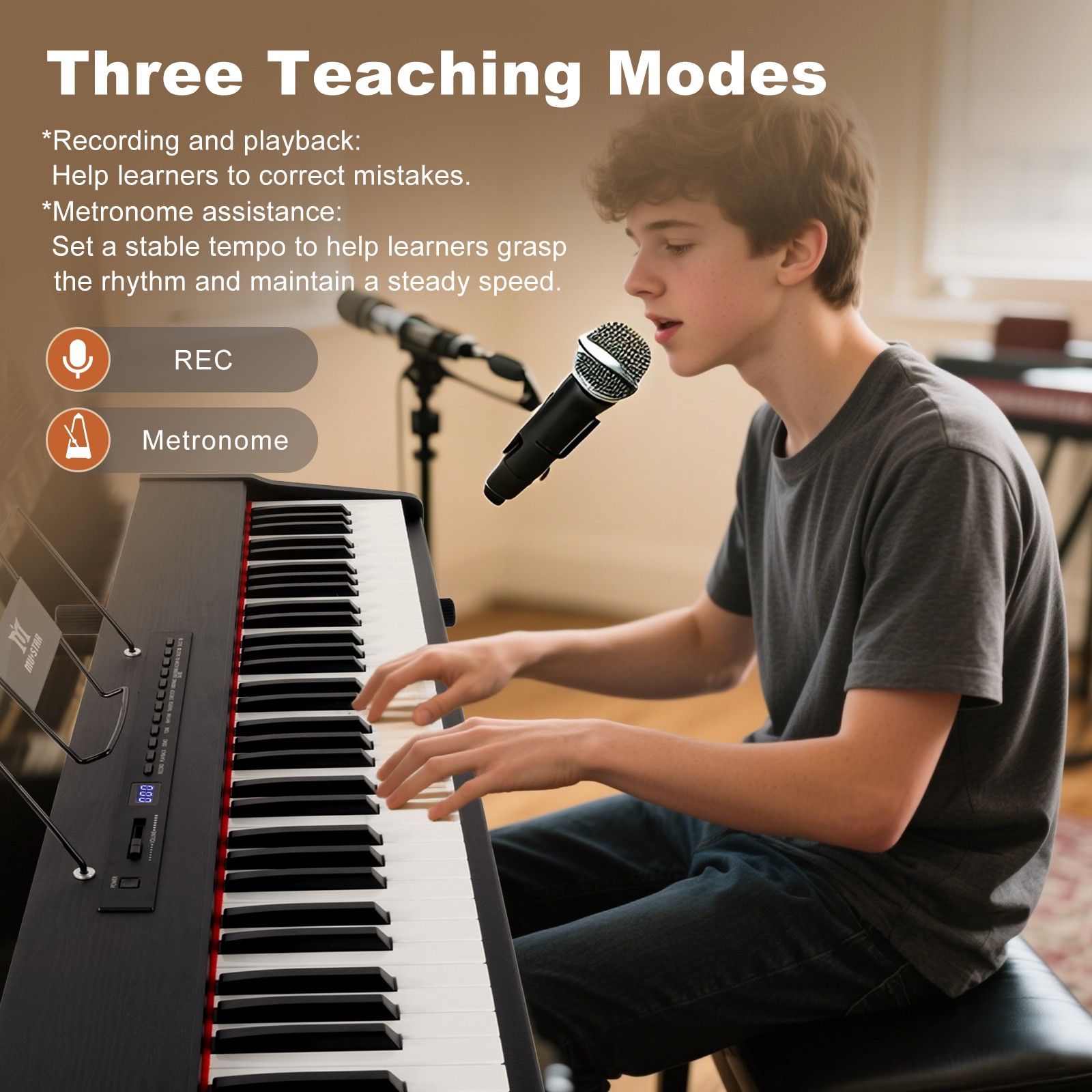 MUSTAR Black 88-Keys Full Size Semi-Weighted Digital Piano Keyboards with Pedal