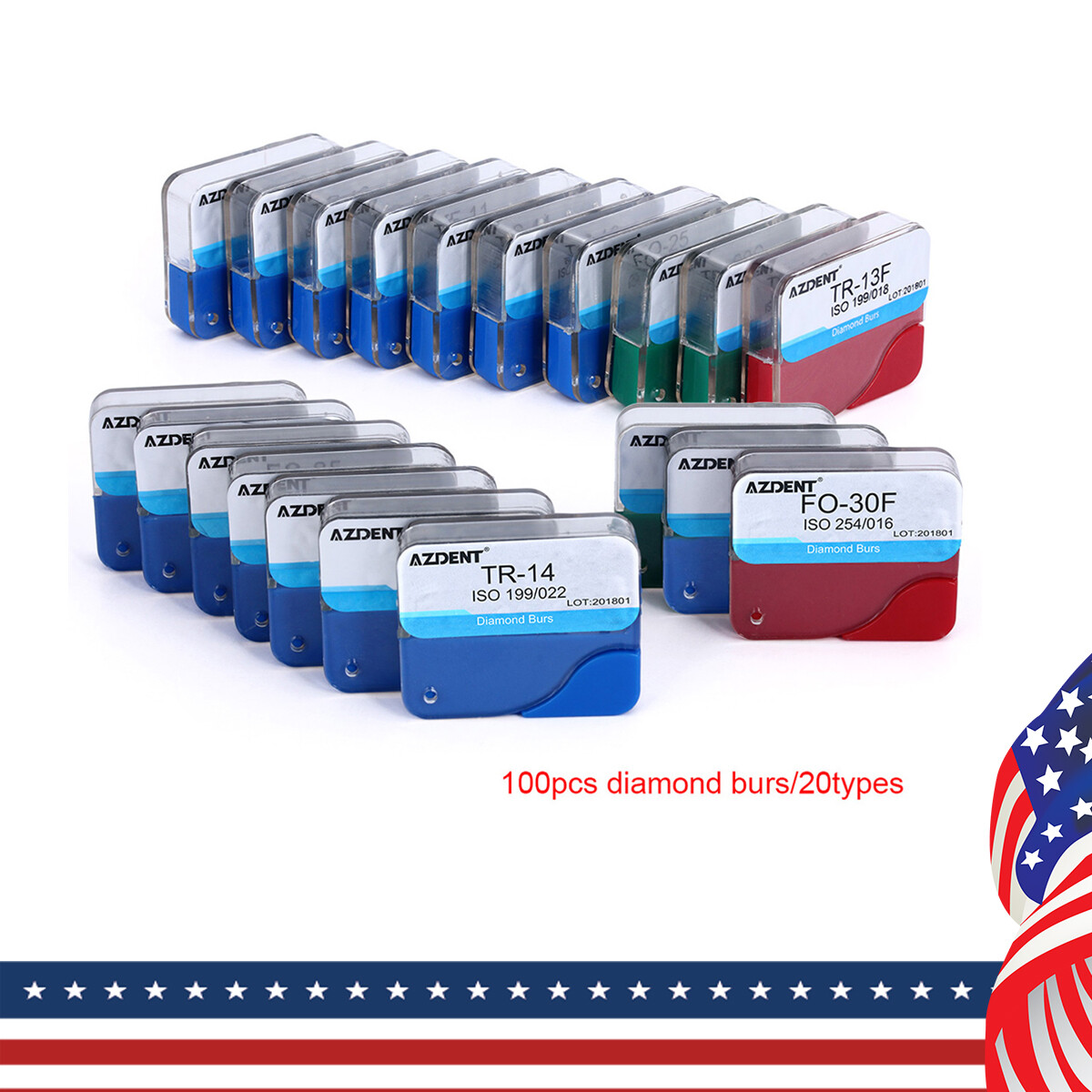 100Pzas Dental Fresas Dentales de Diamante FG Mezclado 20 Tamaño