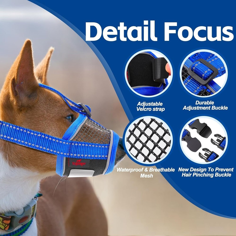 Dog Muzzle Soft No Barking Bite Mesh Muzzle Breathable Muzzle Allow Panting Blue