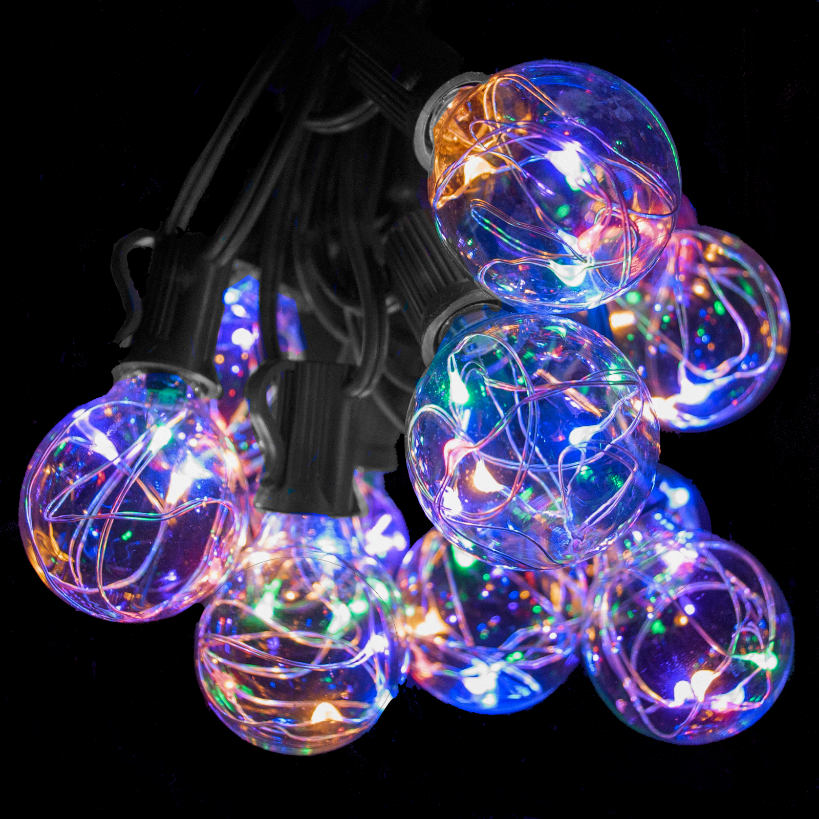 G40 Multicolor LED Fairy Outdoor Patio Black Wire String Lights Party Wedding