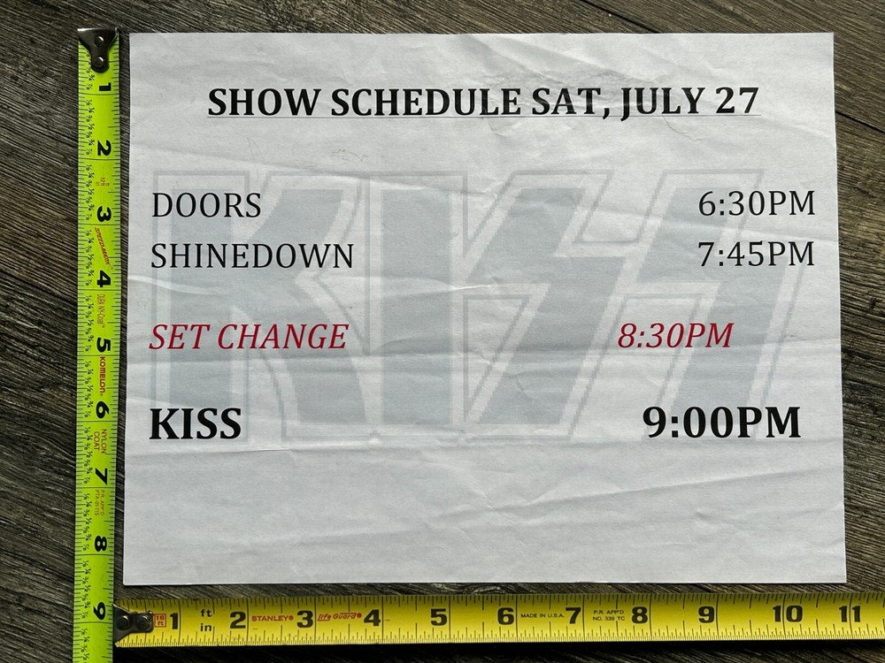 KISS Concert Backstage Sign Monster Tour London Canada July27 2013 Show Schedule