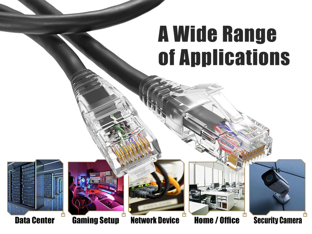 1ft Cat6 Ethernet Patch Cable with Clear Boot, UTP, Pure Bare Copper, Black