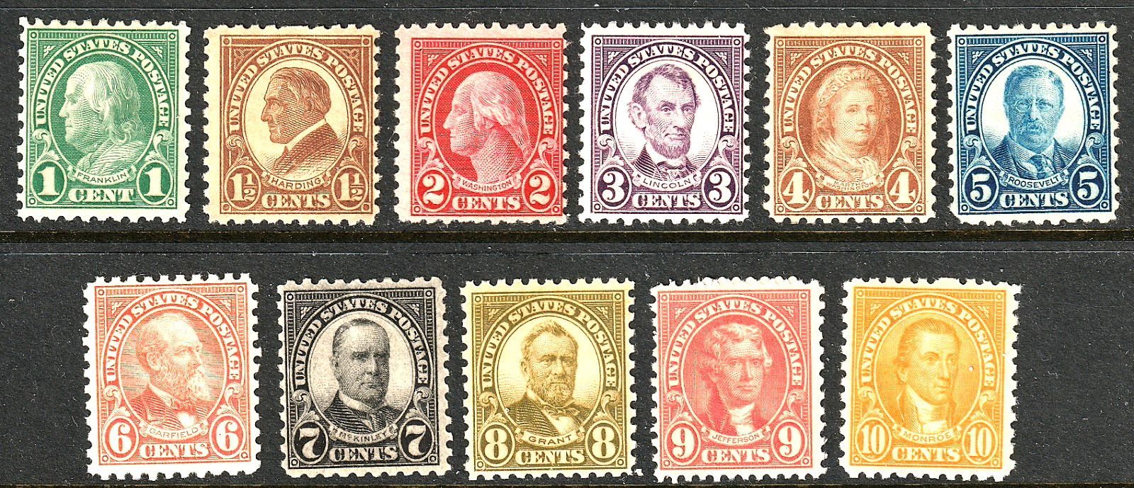 #581-591-US MINT SET OF 11 ISSUES OF 1923-1926-FINE-VF
