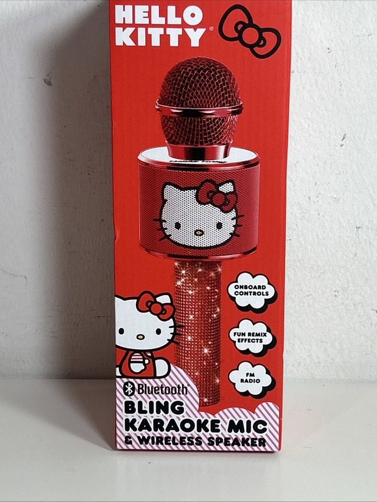 Hello Kitty Bluetooth Karaoke Microphone & Wireless Speaker USB Charging Red NIB