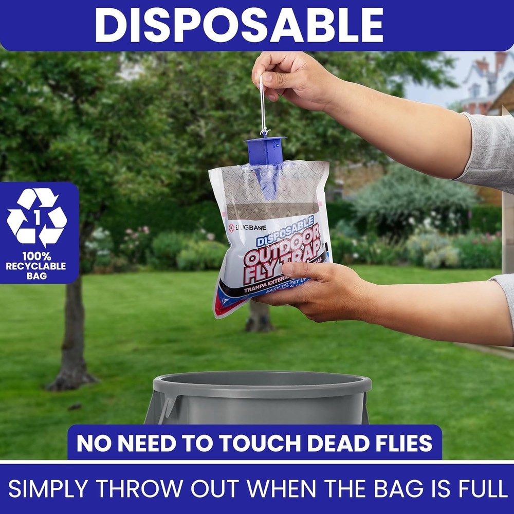 Easy Setup Outdoor Fly Traps - 4 Non-Toxic Bait Bags for Efficient Bug Control