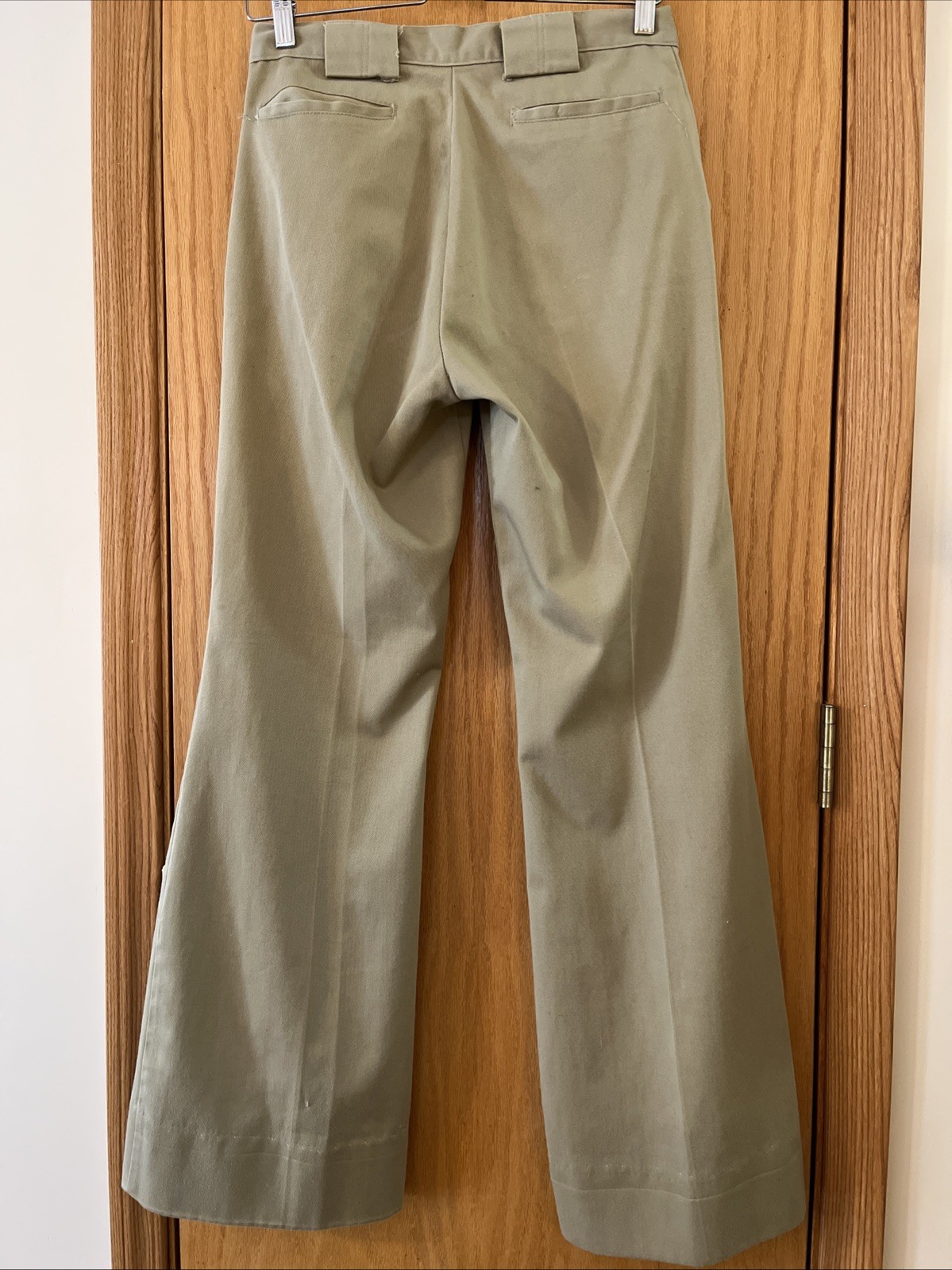 Vintage 70s Mens Bell Bottom Flare Pants Tan Cotton Waist 30 Inseam 31 Wright