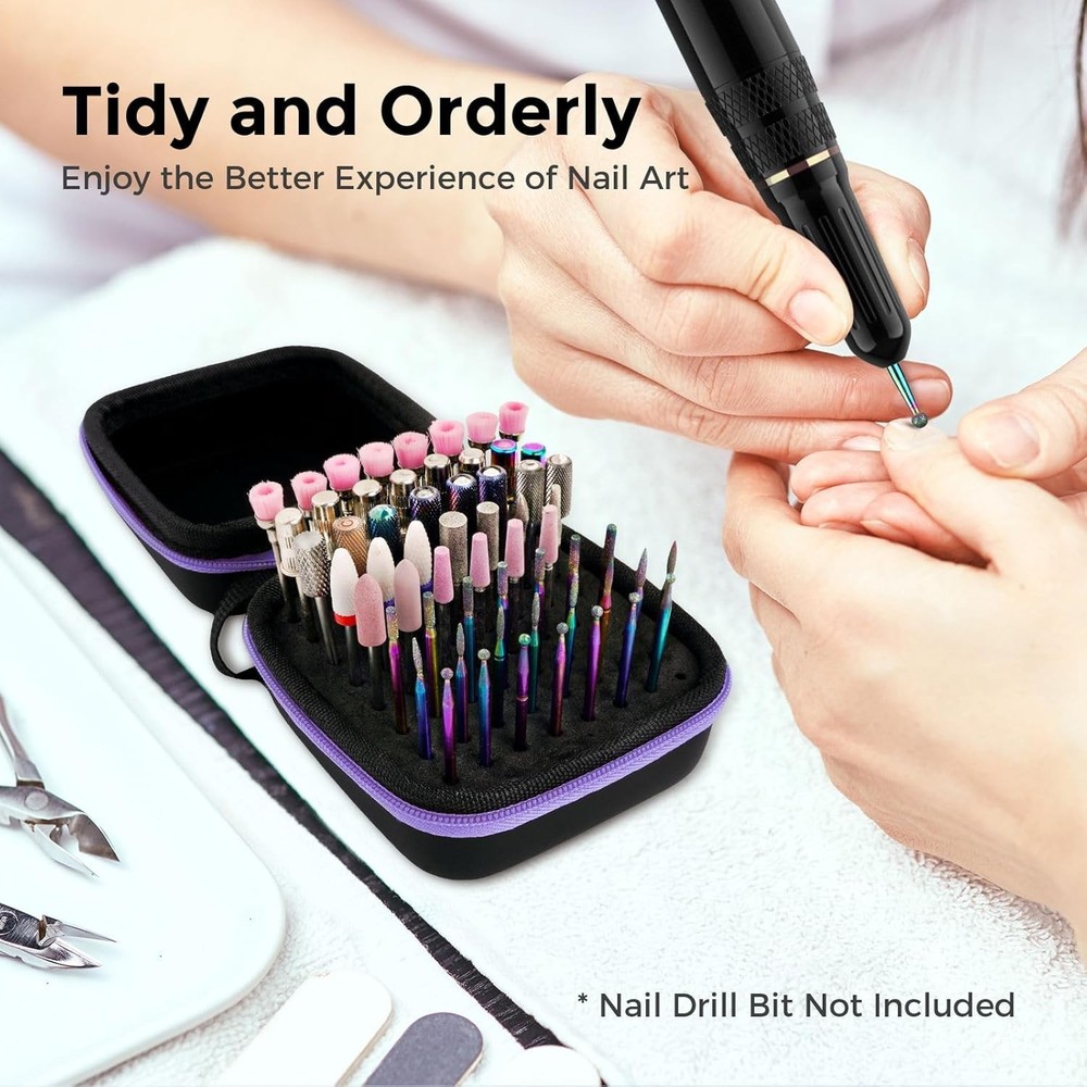 Compact and Portable Nail Drill Bits Organizer - 64 Slots for Perfect Storage