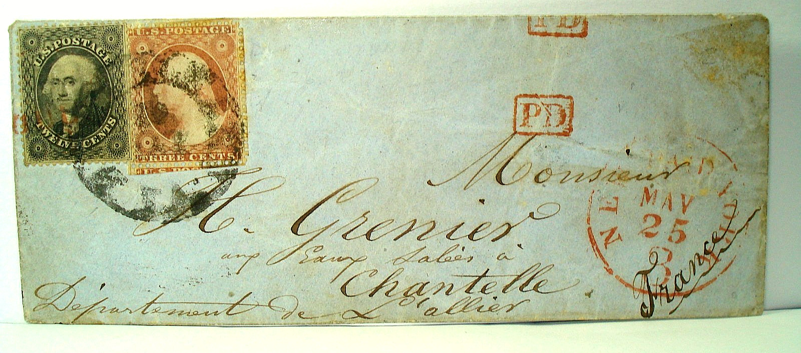 1861 NEW ORLEANS LA Cover CONFEDERATE USAGE OF US POSTAGE Chantelle FRANCE