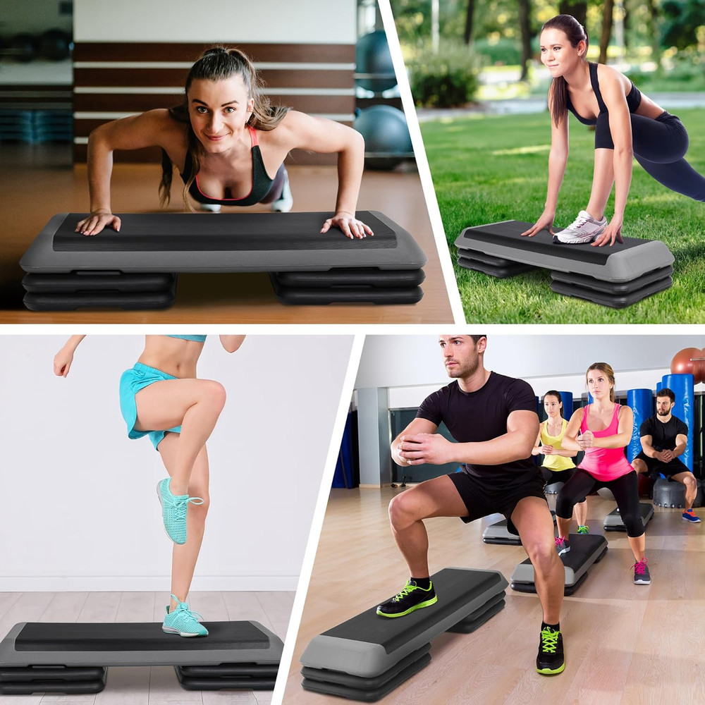 Adjustable Workout Aerobic Stepper, Exercise Step Platform Trainer with 4 Risers