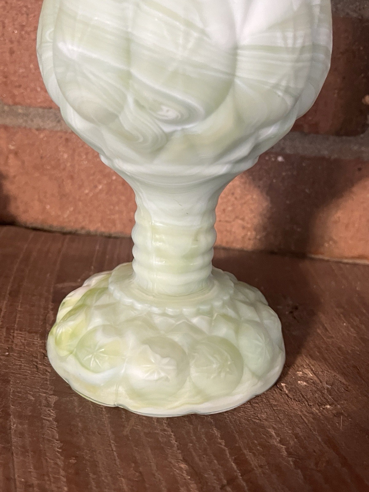 Kanawha Moon And Stars Green Slag Glass Swung Vase End Of Day ~ Rare