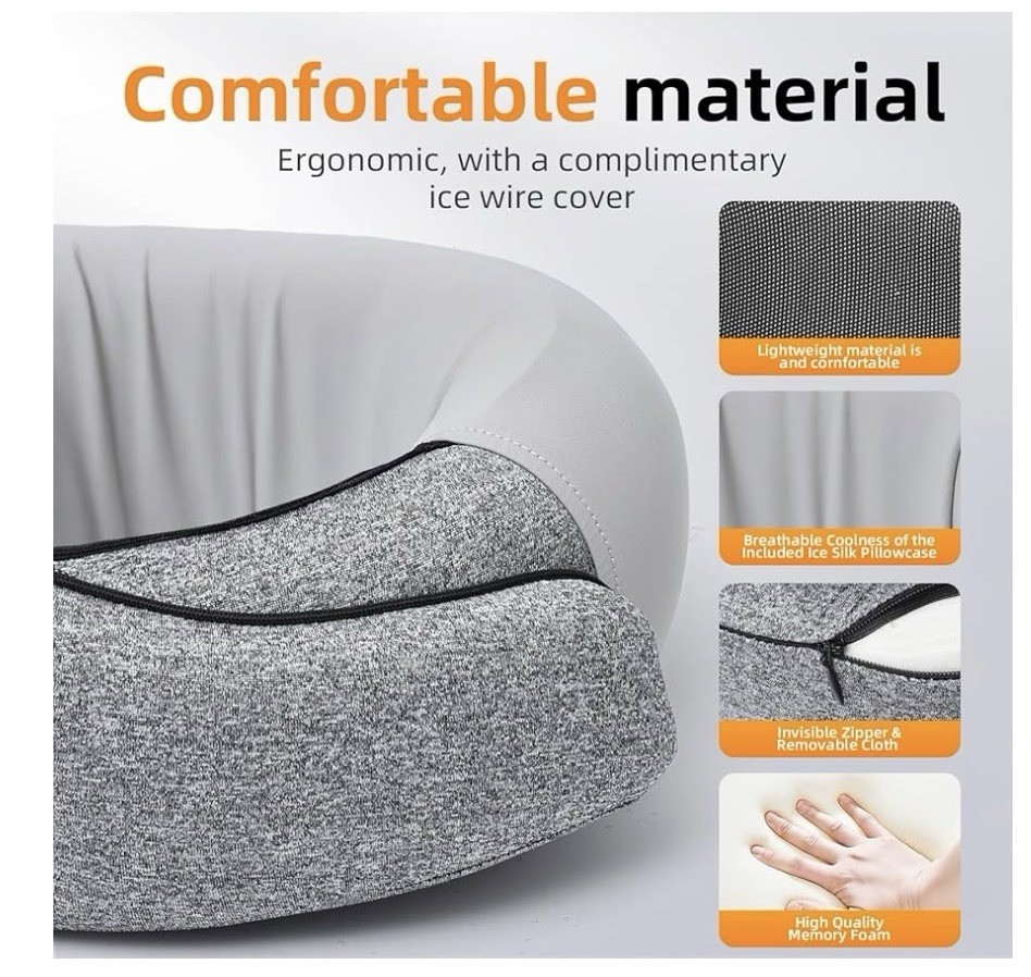 ThreeHome Neck Pillow Memory Foam Ergonomic Support Gray