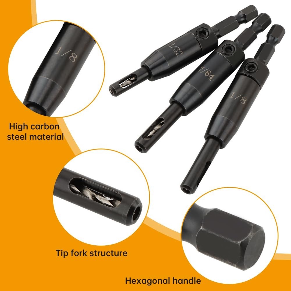 6 Pcs Self Centering Drill Bit Set, 1/4" Hex Shank Hinge Drill Bit Set 3/32",...