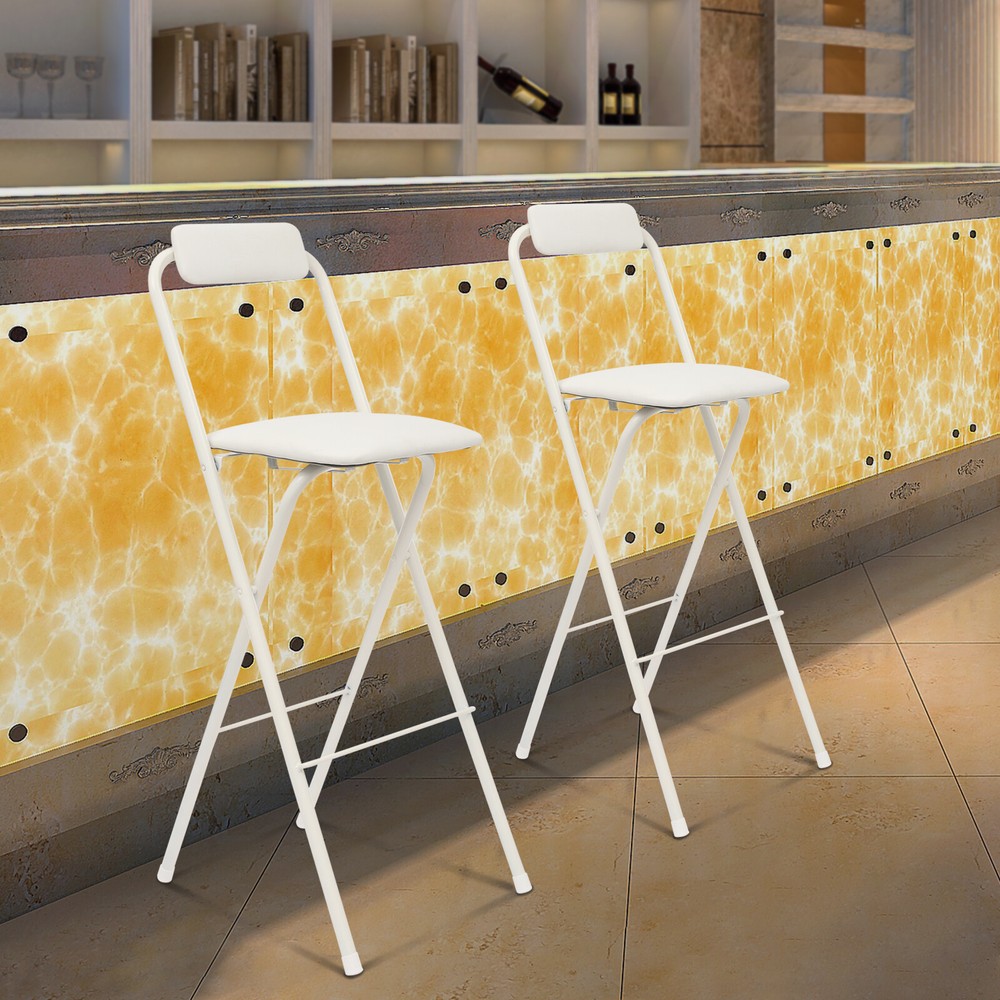 2PCS Modern Folding Bar Chairs, Space-Saving Design, Comfortable Seating White
