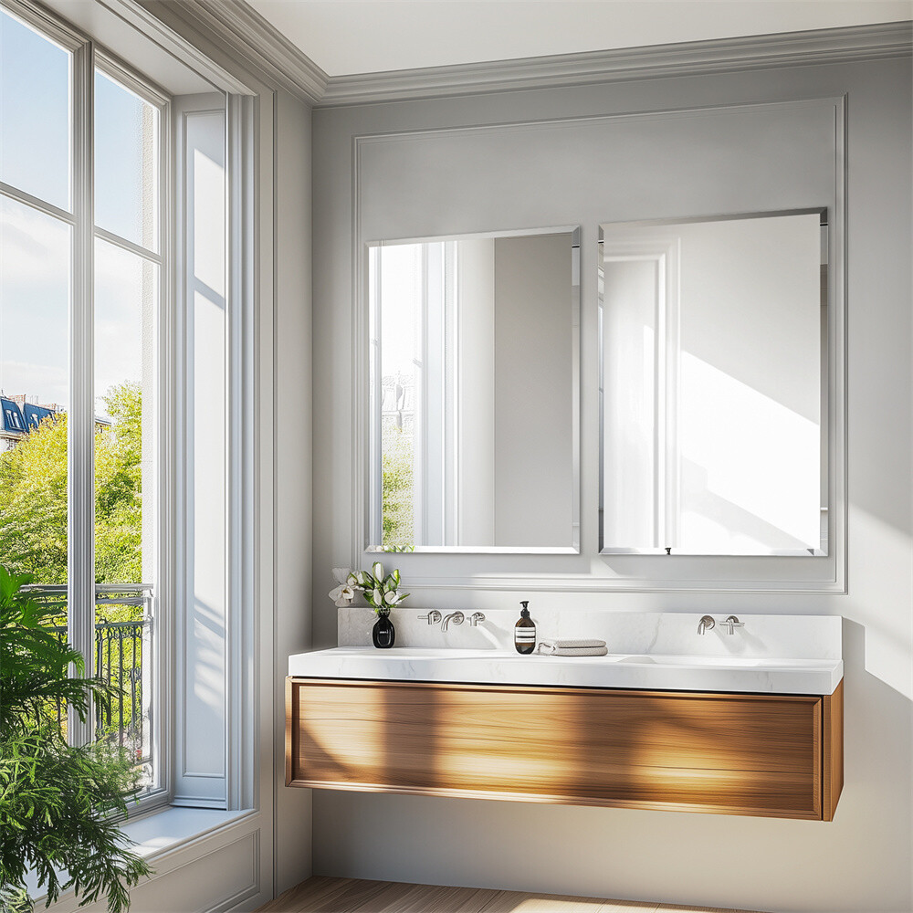 Frameless Rectangle Bathroom Vanity Wall Mirror Beveled Edge Shatterproof Mirror
