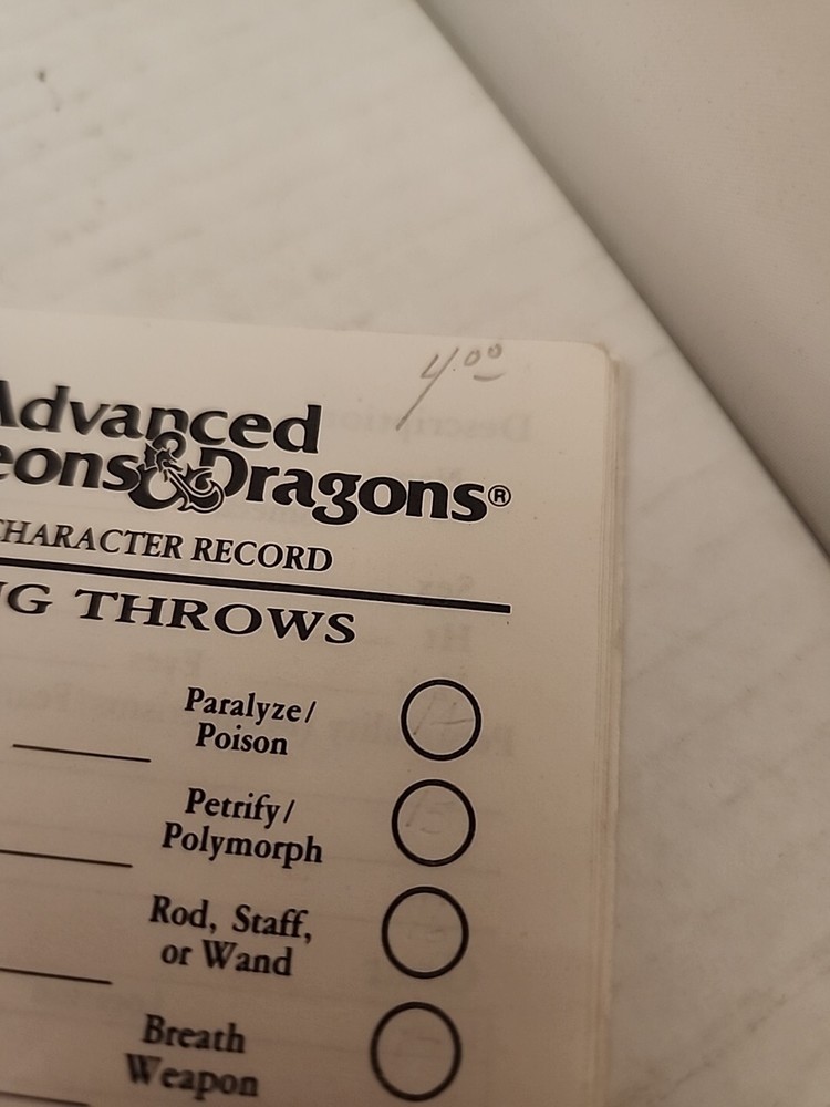 9028 Advanced D&D REF2 Player Character Record Sheets TSR 1986