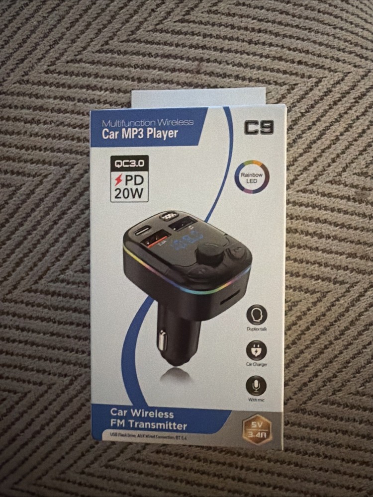 Bluetooth 5.0 Car FM Transmitter PD Type C 2USB PD Charger AUX Hands-Free 18W