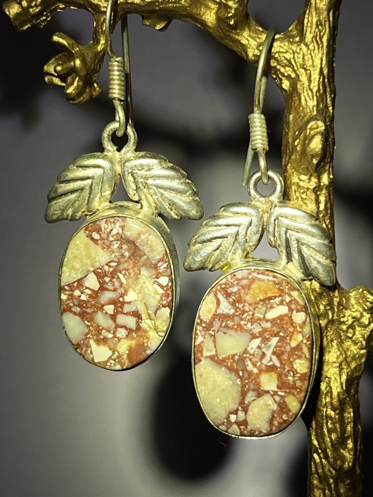 925 STERLING SILVER JASPER LEAF EARRINGS