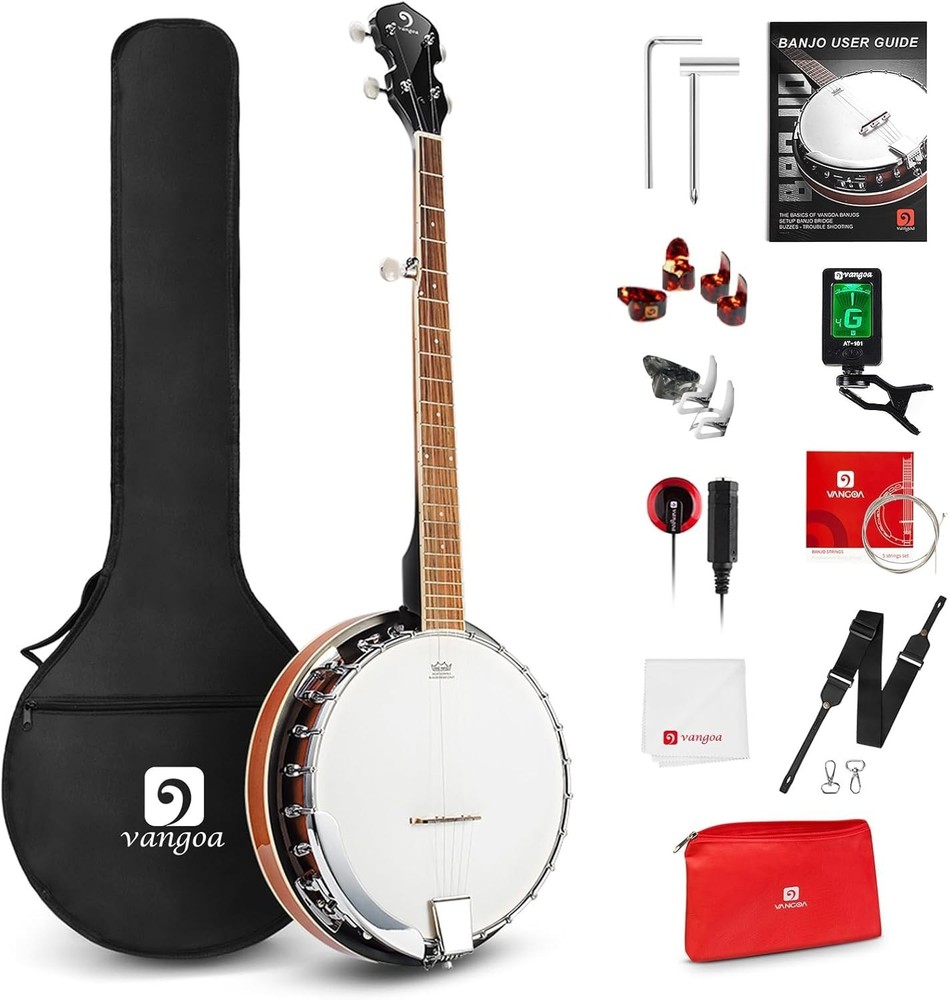 5 String Banjo Full Size Kit with Resonator Remo Head Beginner Accessories