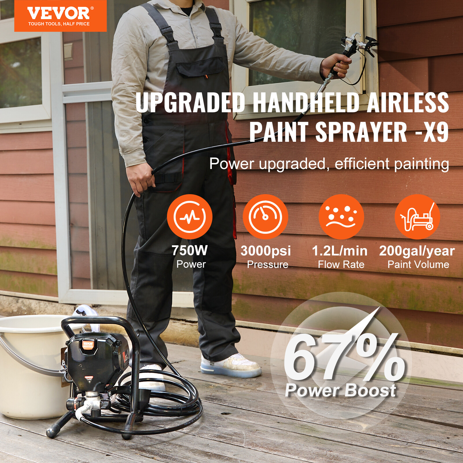 3000PSI Stand Airless Paint Sprayer Electric Airless Sprayer Handheld Spray 750W