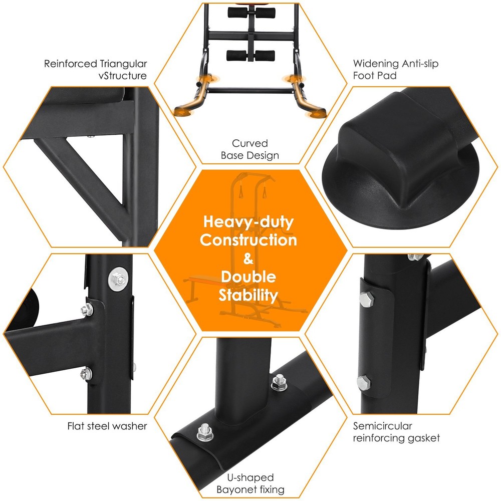 Power Tower with Bench Pull Up Bar Dip Station Gym Strength Training Adjustable