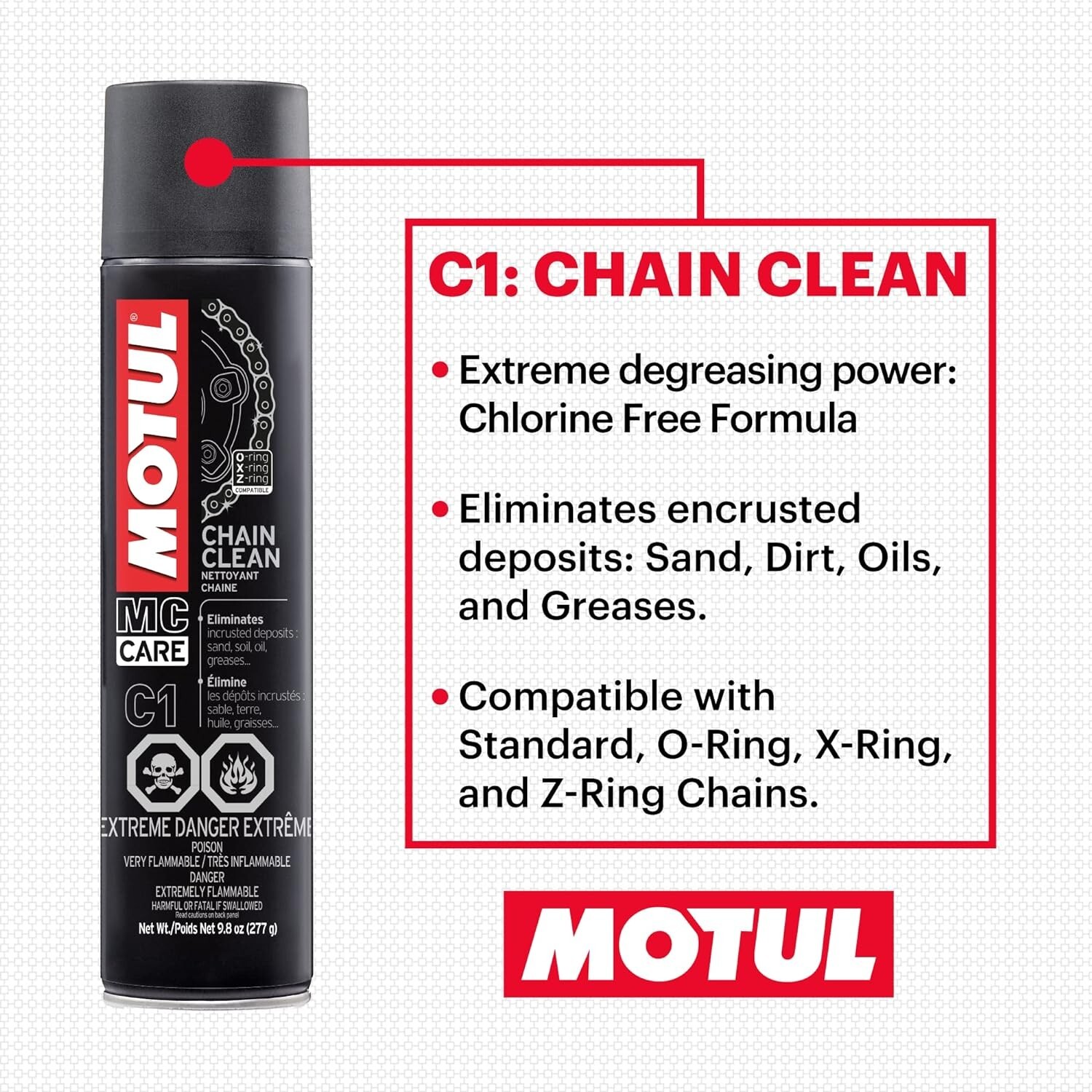 MOTUL 109767 Motorcycle Chain Clean Lube Kit C1 C2 Complete MC Care System Road