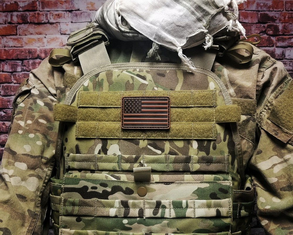 Brown PU Leather US American Flag Tactical Hook Backing 2x3 Patch