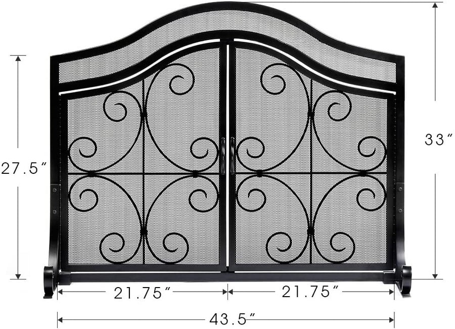 Amagabeli Fireplace Screen w Doors Large Flat Spark Guard with Protective Mesh