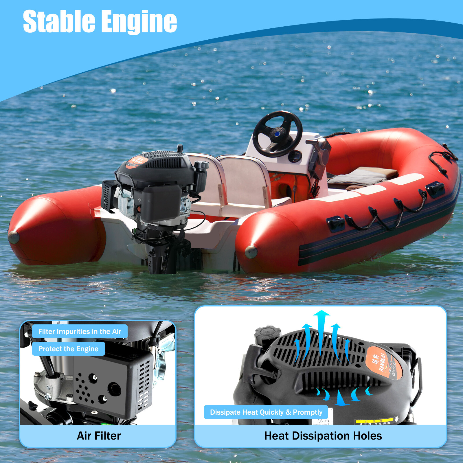 HANGKAI 6 HP 4-Stroke Heavy Duty Outboard Motor Boat Engine Air Cooling System