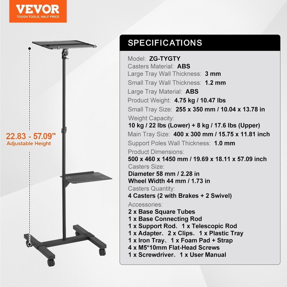 Projector Stand with Wheels, Projector Floor Stand Adjustable Height from 22.8 t
