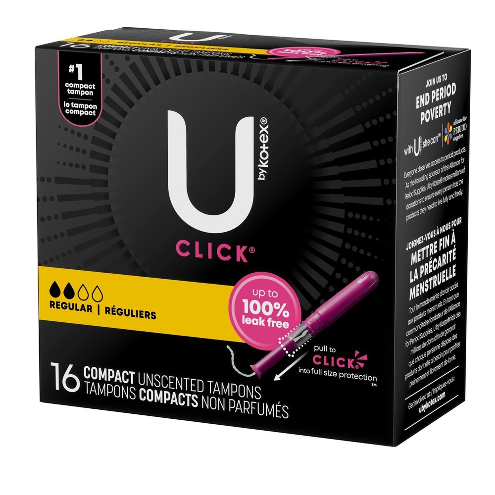 Tampon U by Kotex Click Regular Absorbency Plastic Applicator Compact 48 Ct.