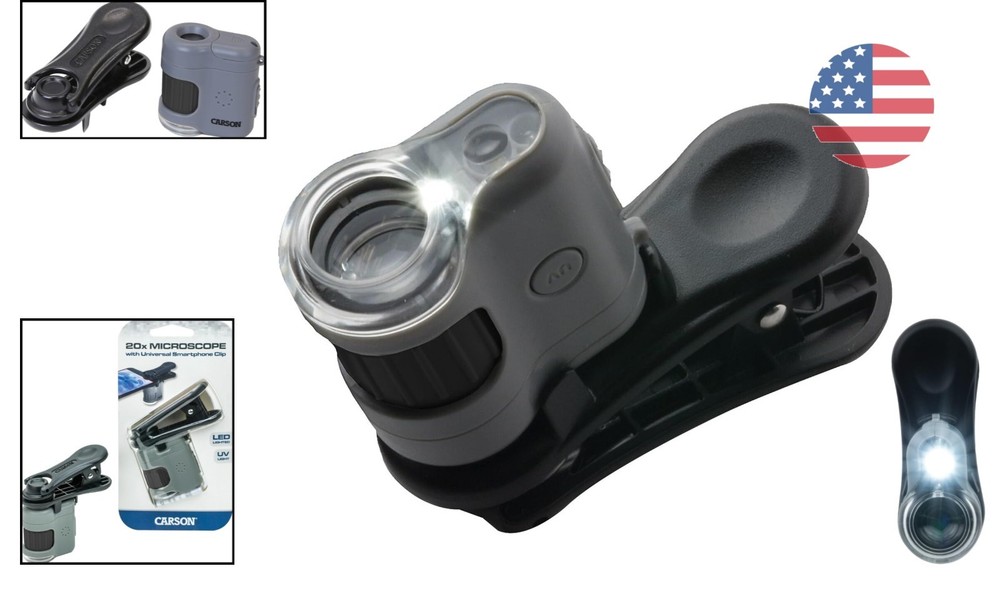 20x LED Lighted Pocket Microscope with Universal Smartphone Digiscoping Adapter