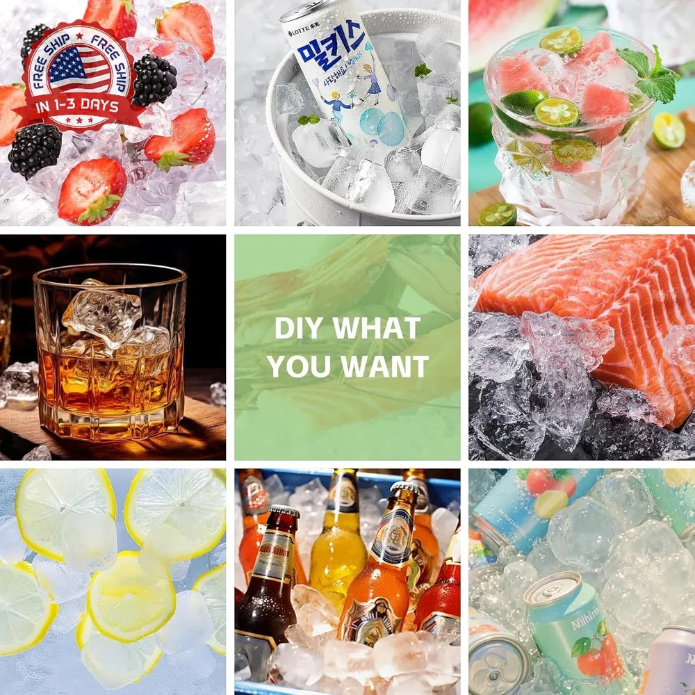Silicone Ice Cube Tray with Locks Lids 4 Pack, Easy Release Flexible 15 Square I