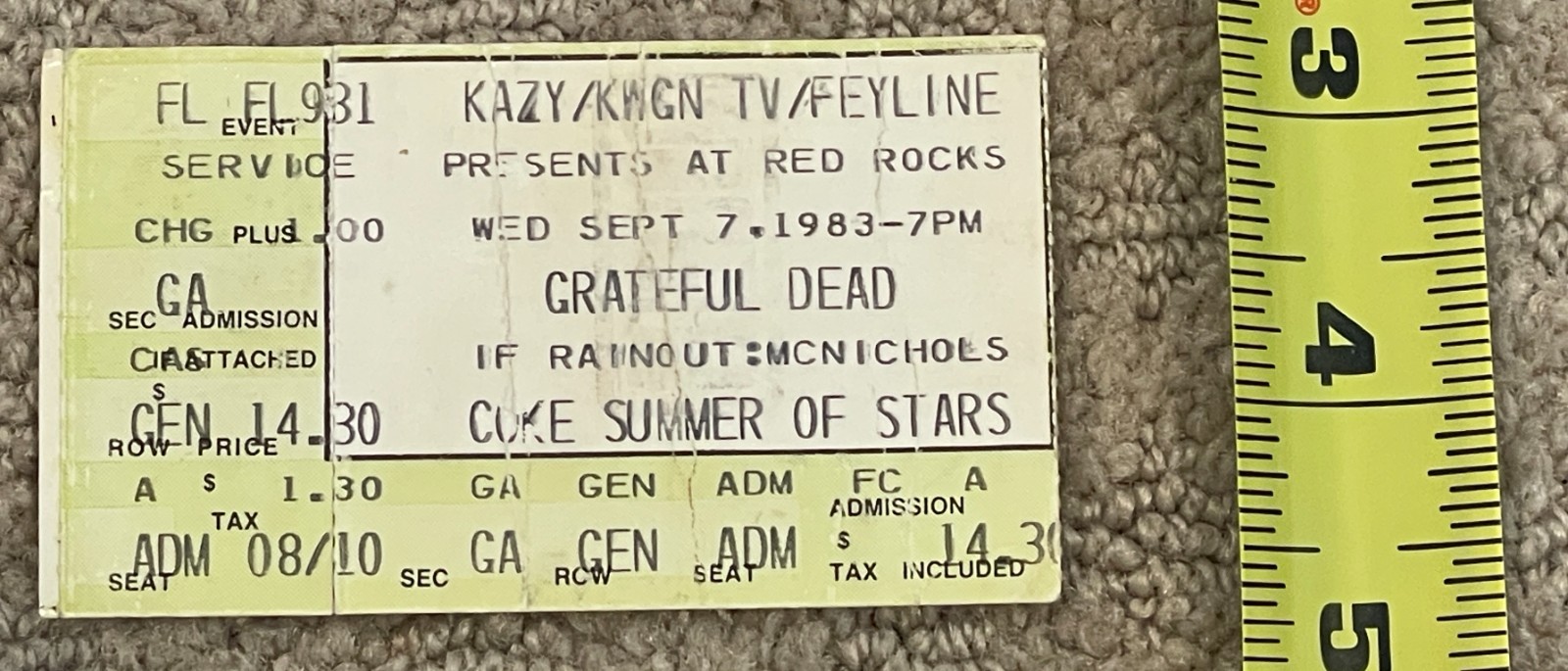 Vintage Concert Ticket - Grateful Dead - Sept. 7, 1983 - Red Rocks Amphitheater