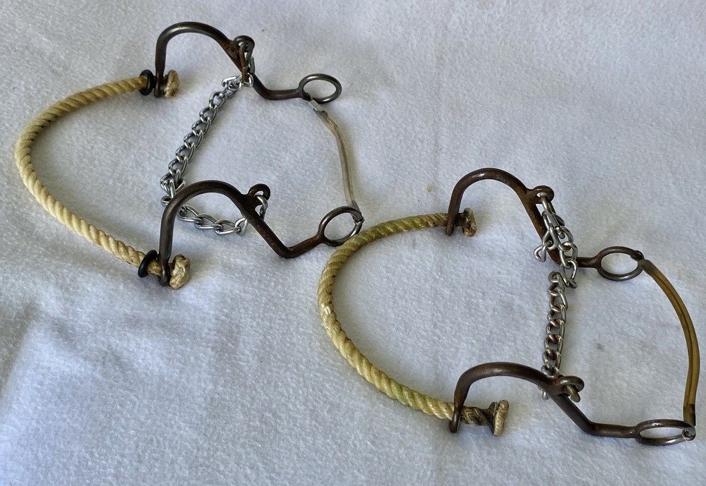LOT (2) Little "S" ROPE Nose HACKAMORES~Bitless~Complete With Curb Chains & Snap