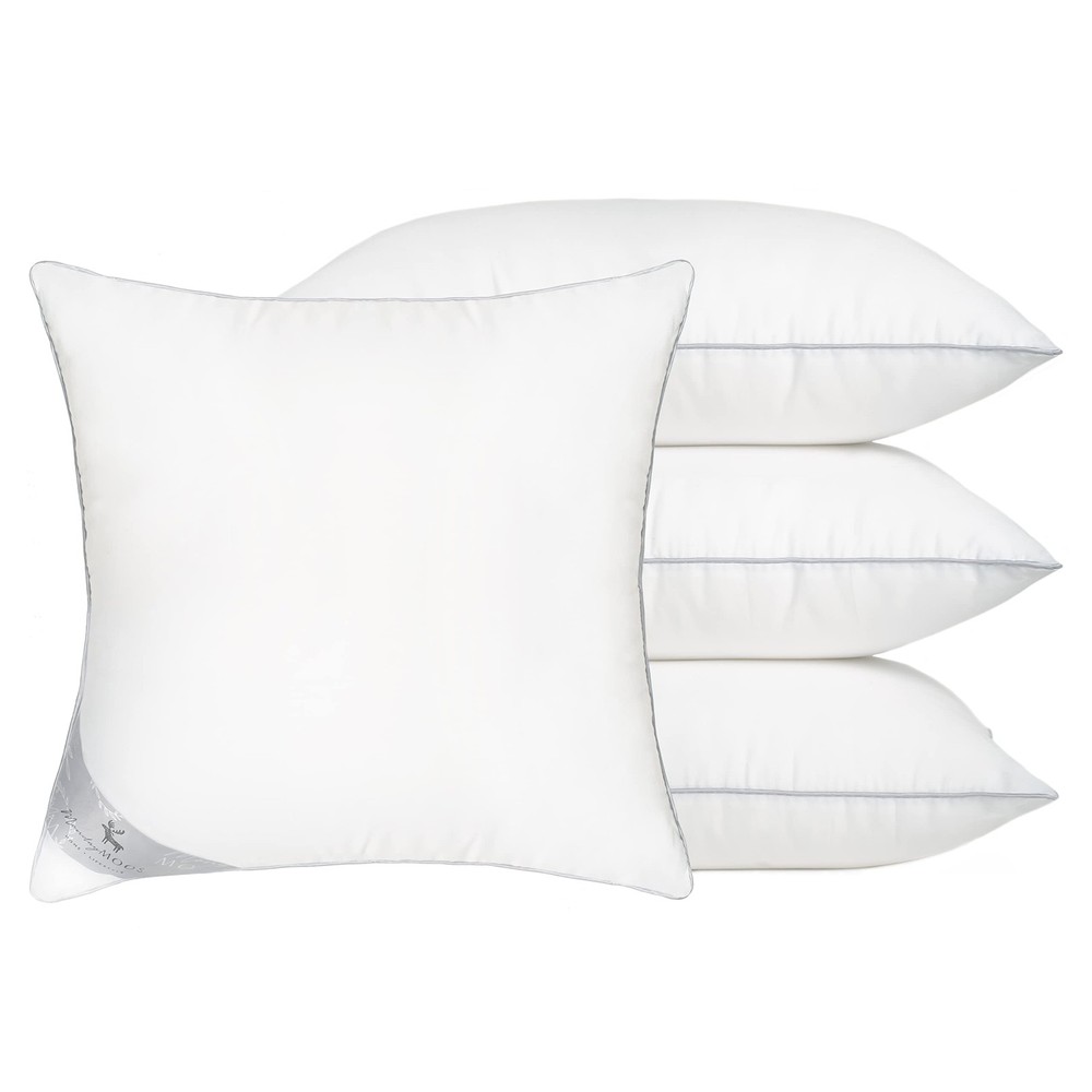 Throw Pillow Inserts, Set of 4 White Soft Microfiber Piping Designs, Square P...