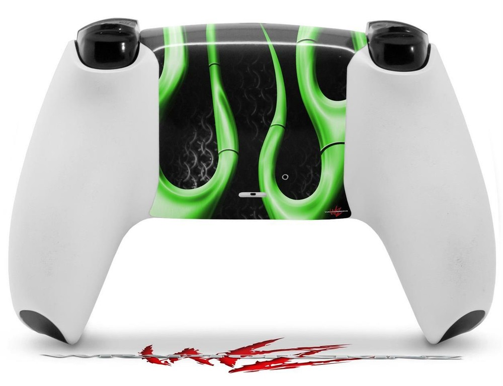 Skin Sony PS5 Controller Metal Flames Green