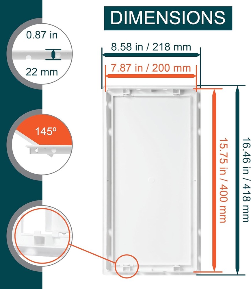 ECOPRO VENT 8" x 16" White Plastic Access Panel. Service Shaft Door Panel. Pl...