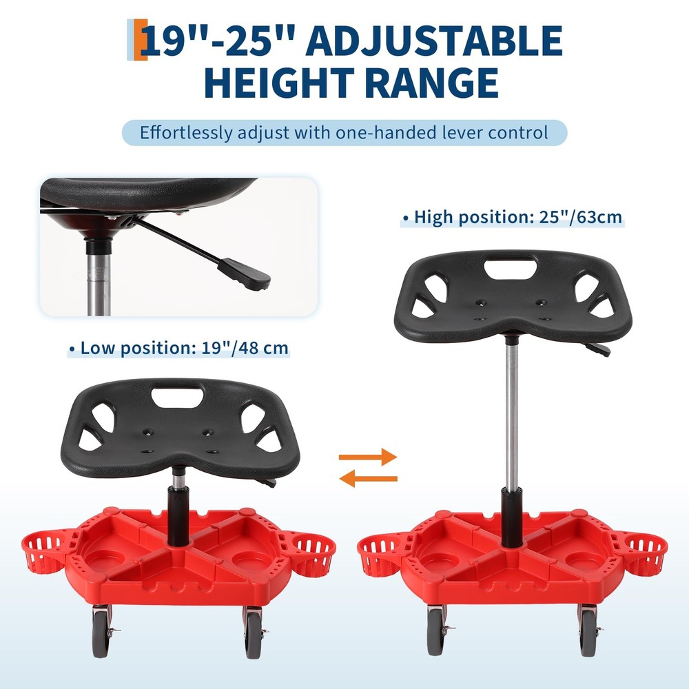 Rolling Garage Stool 19"-25" Height Adjustable Rolling Mechanic Stool for Garage