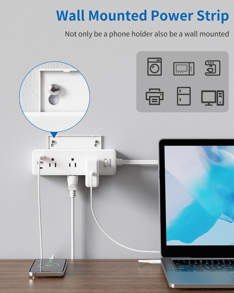 5 FT Extension Cord with Multiple Outlets, Flat Plug Power Strip, 6 Outlet Ex...