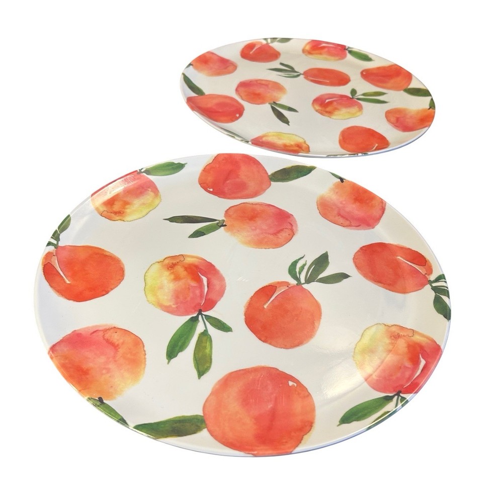2 Melamine Platter 14” Watercolor Peach Lightweight Durable Stackable Tableware