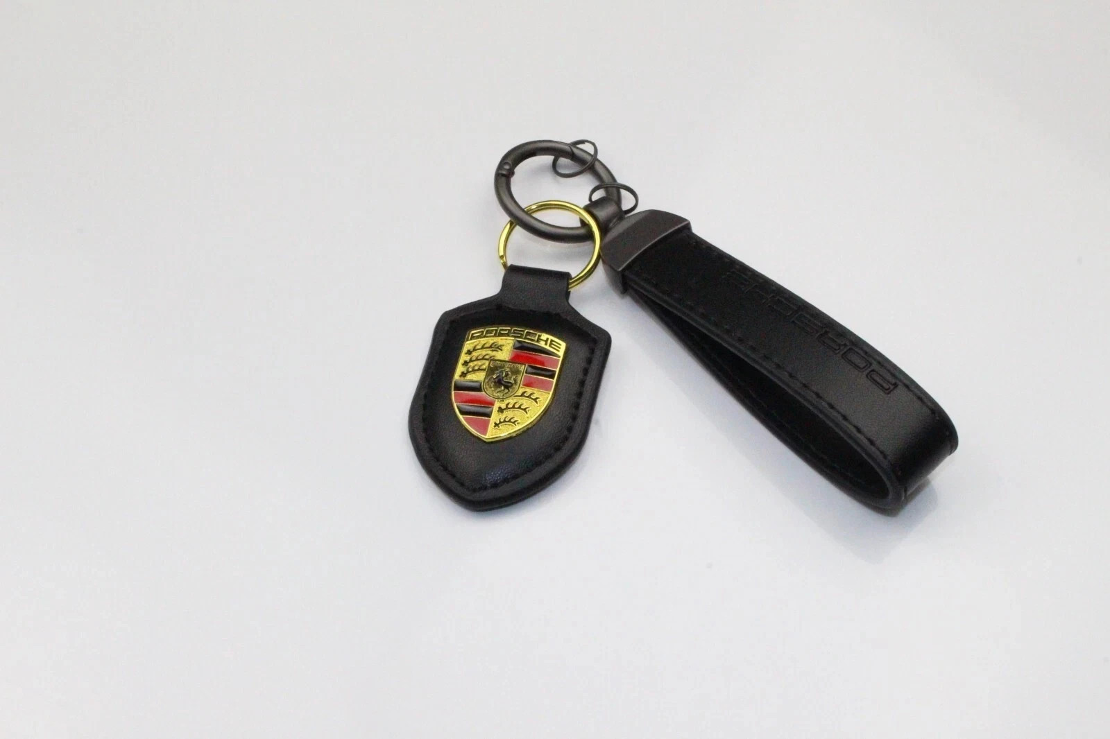 Leather Porsche Premium Keychain with Box Exquisite Set Men Gift-Black