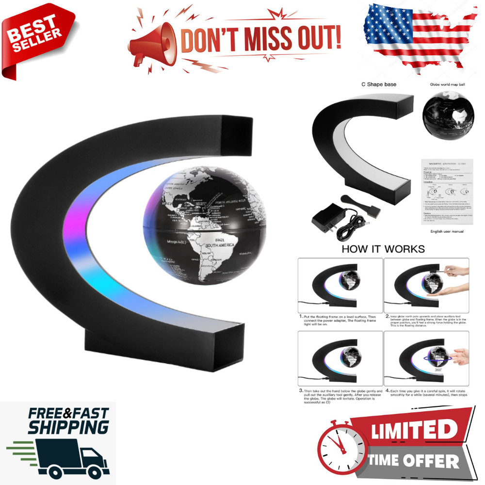 Magnetic Levitation Floating World Map Globe - C Shape Base with LED Lights