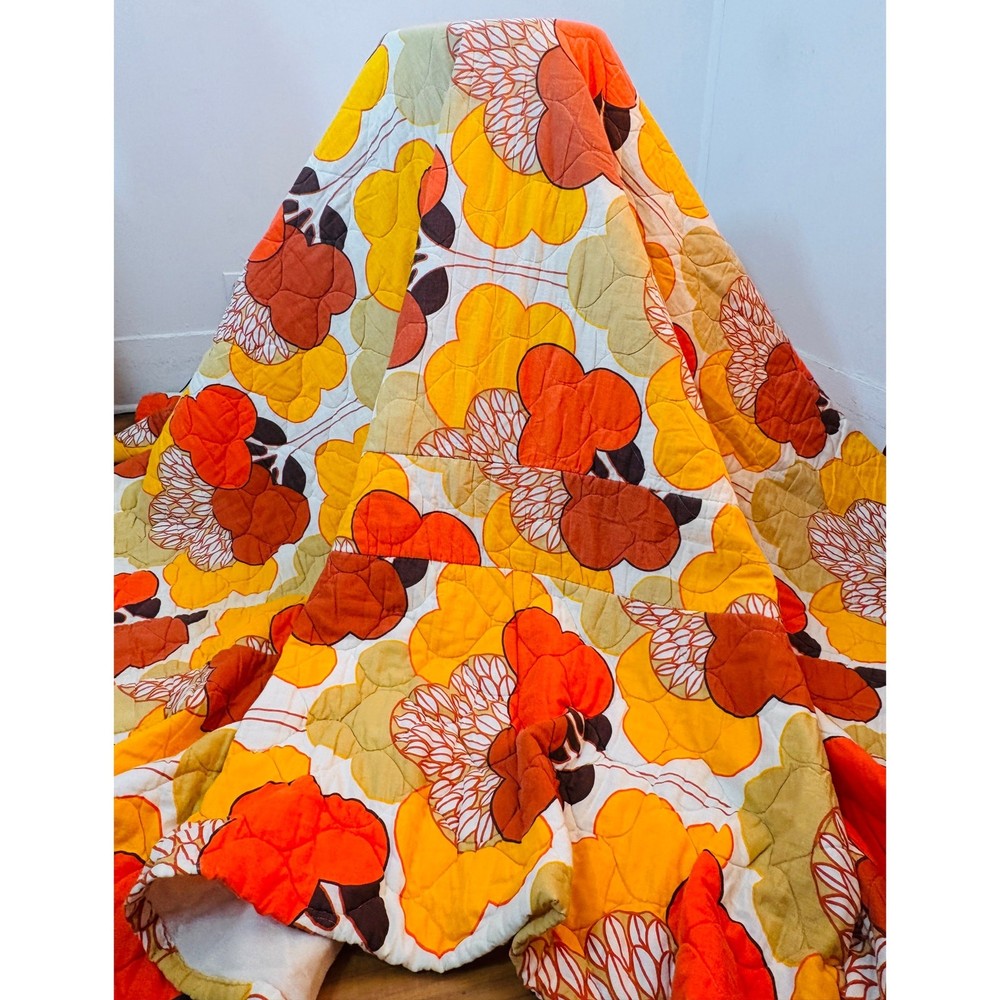 1970s Vintage Psychedelic Tree Print Twin Bed Comforter