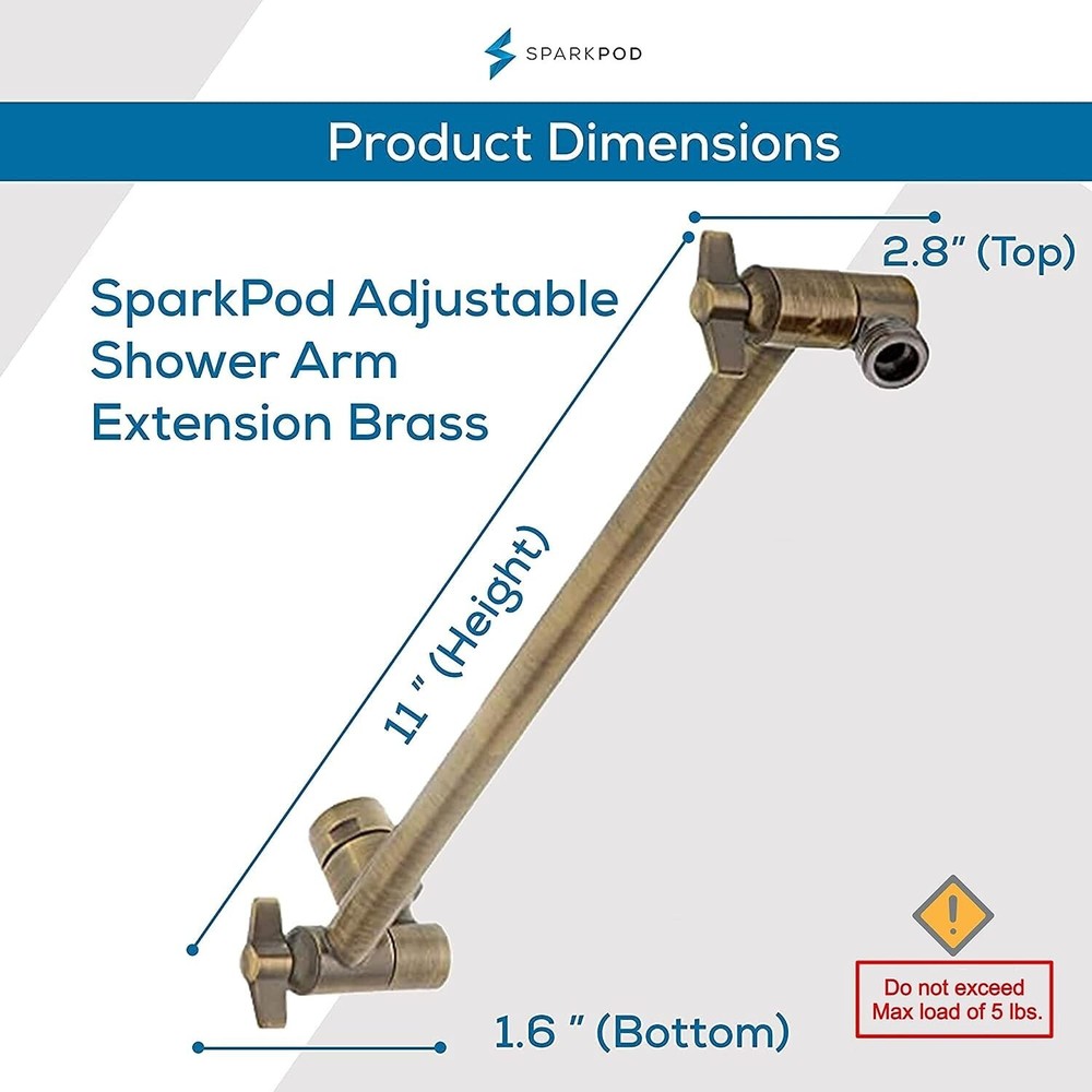 SparkPod Shower Head Extension Arm by 11" Solid Brass Shower Arm Extension