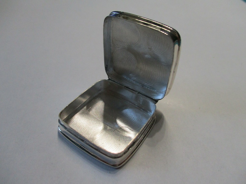 Sterling silver square shape engraved top pill box solid silver hallmarked A