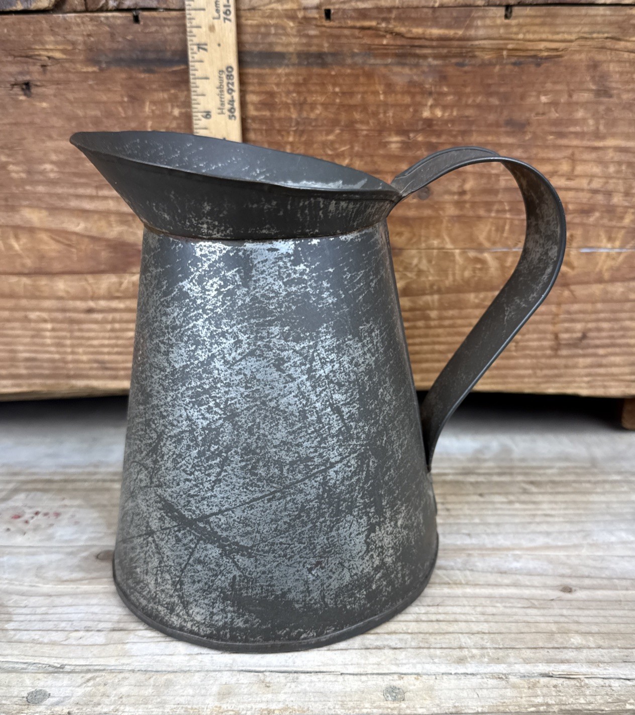 Early Antique Tin Pitcher Tinsmith Made Primitive Pitcher