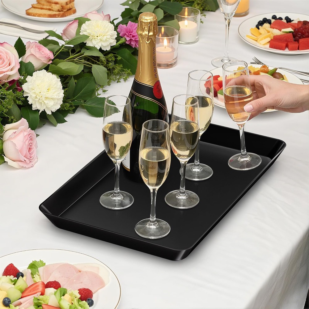 SpaceTrove 10-Pack Serving Tray Set, Reusable Plastic Serving Platter for Par...