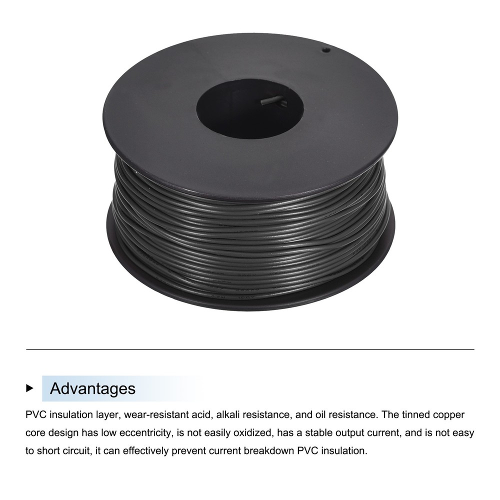 28AWG Stranded Wire Hookup 50M/164ft Black, Electrical Wire UL1007 Spool